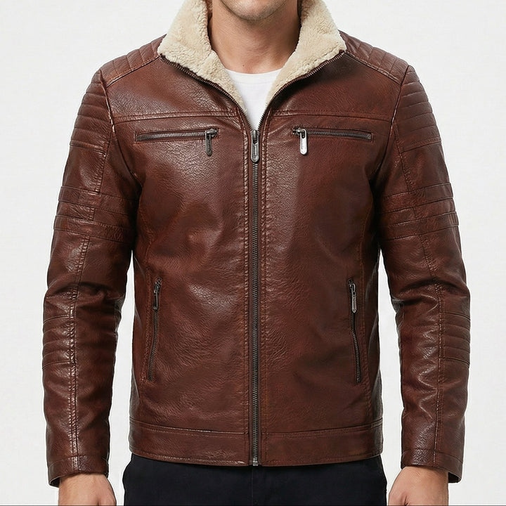 Fur Lined Faux Leather Motorcycle Jacket