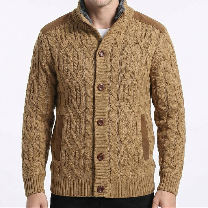 Fleece Lined Button-Up Cardigan with Suede Detail
