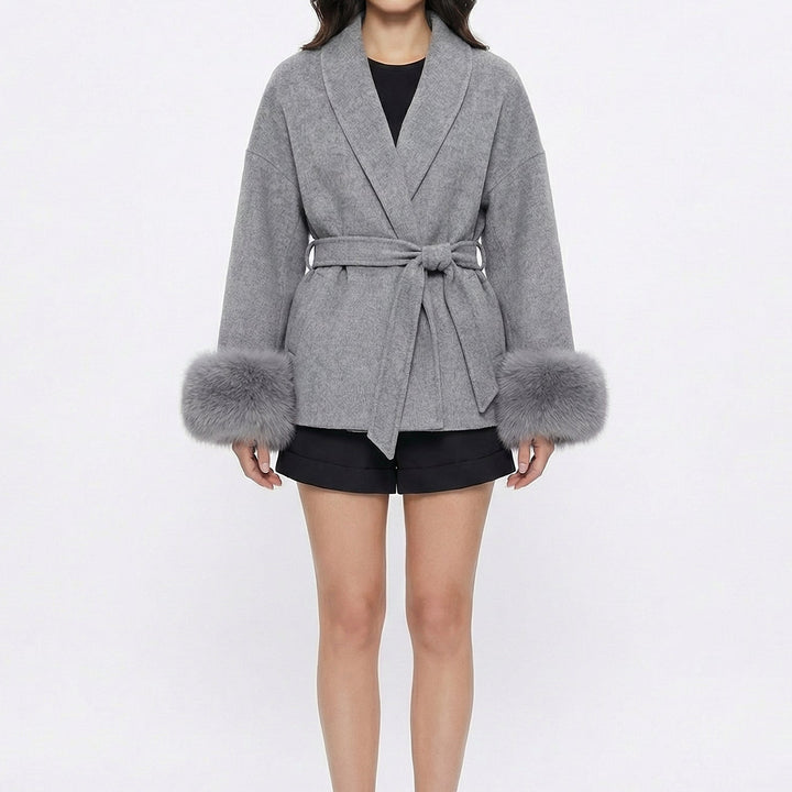 Women's Wrap Coats – Belted Jacket with Faux Fur Cuff Detail