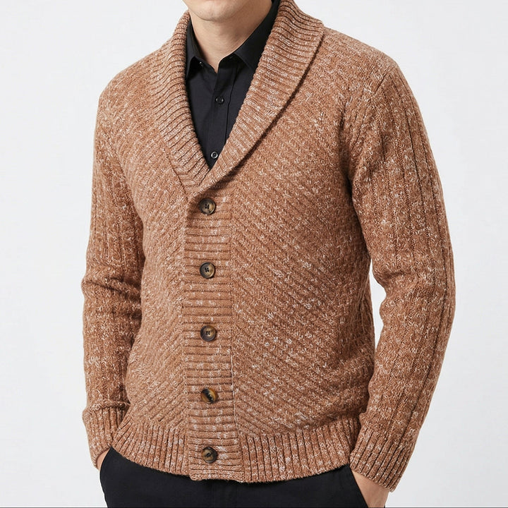Men's Cardigan – Shawl Collar Marled Knit Button-Up Cardigan Sweater