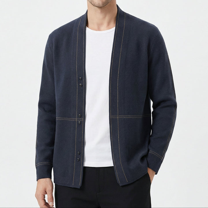 Men's Cardigan – Contrast Stitch Open Front Knit Cardigan Sweater