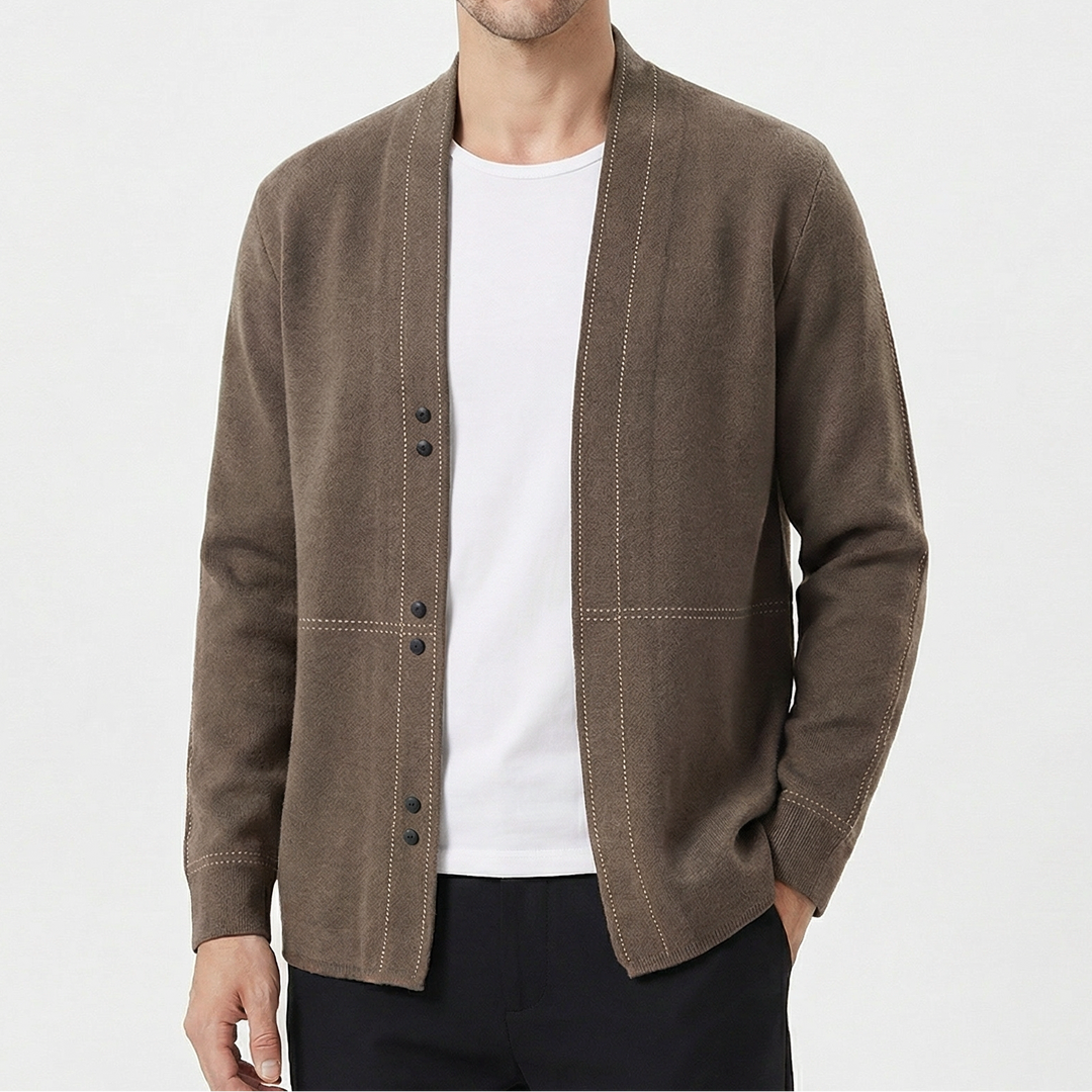Men's Cardigan – Contrast Stitch Open Front Knit Cardigan Sweater