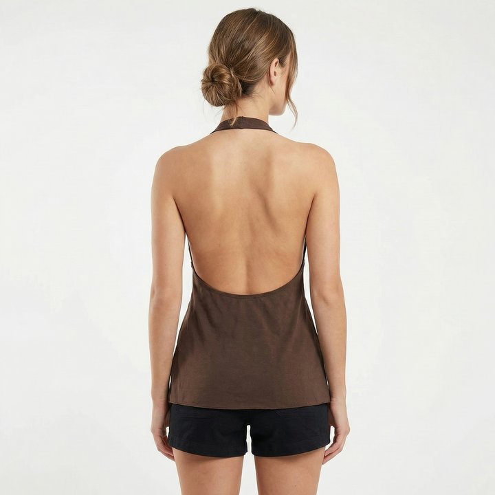 Halter Neck Top - Crochet Detail V Neck Flowy Summer Tank Top