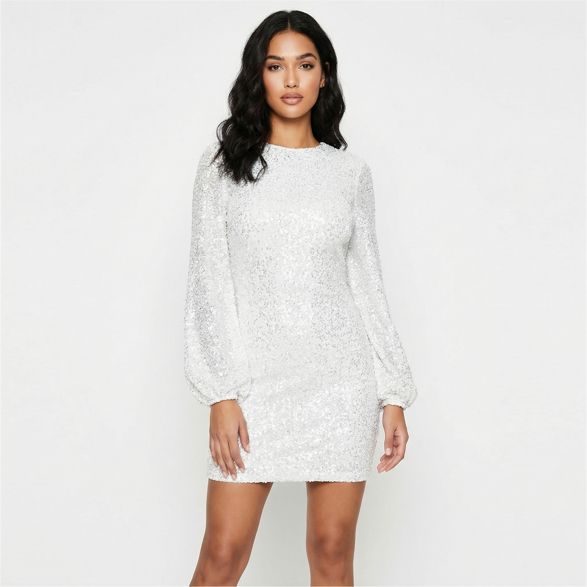 Sequin Mini Dress - Long Sleeve Sparkly Bodycon Party Dress