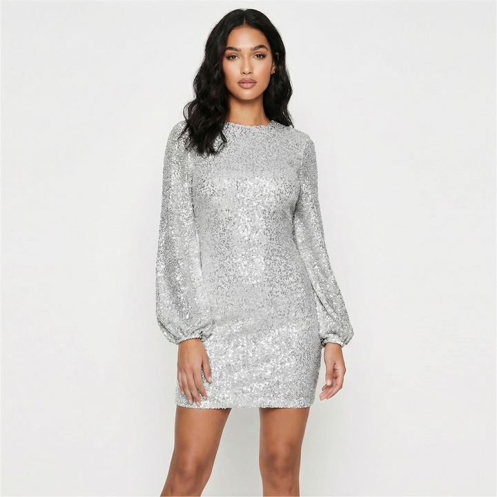 Sequin Mini Dress - Long Sleeve Sparkly Bodycon Party Dress