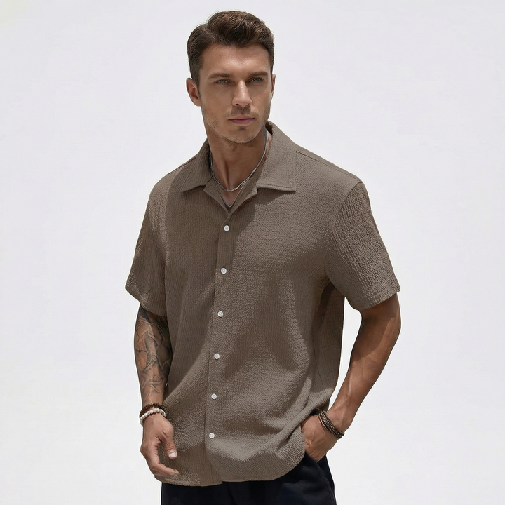 Ribbed Short Sleeve Button Down Shirt - Camp Collar Summer Shirt
