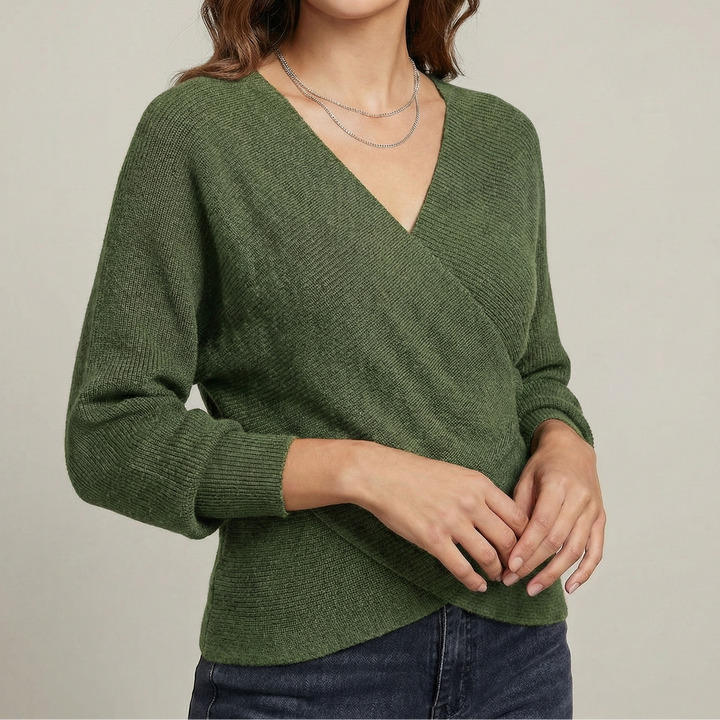 Women's V-Neck Crossover Casual Knit Pullover Sweater