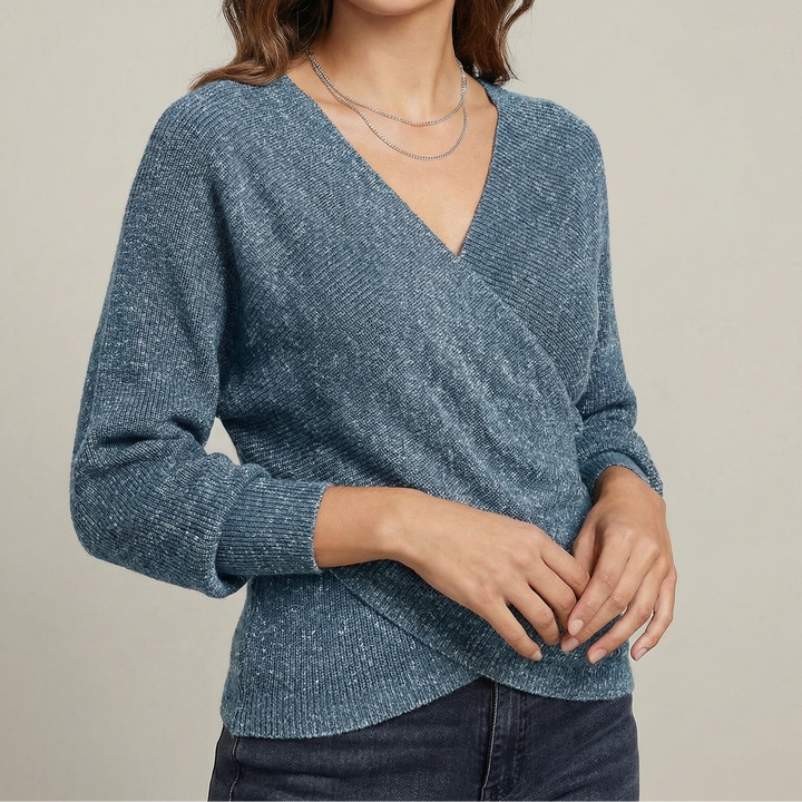 Women's V-Neck Crossover Casual Knit Pullover Sweater