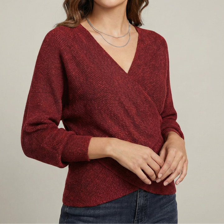 Women's V-Neck Crossover Casual Knit Pullover Sweater