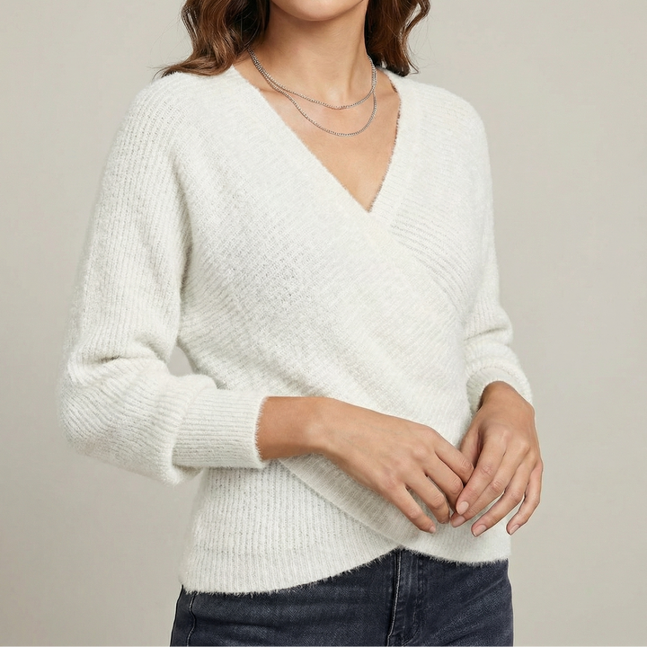 Women's V-Neck Crossover Casual Knit Pullover Sweater