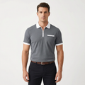 Polo Shirt Men - Quarter Zip Contrast Collar Short Sleeve Top