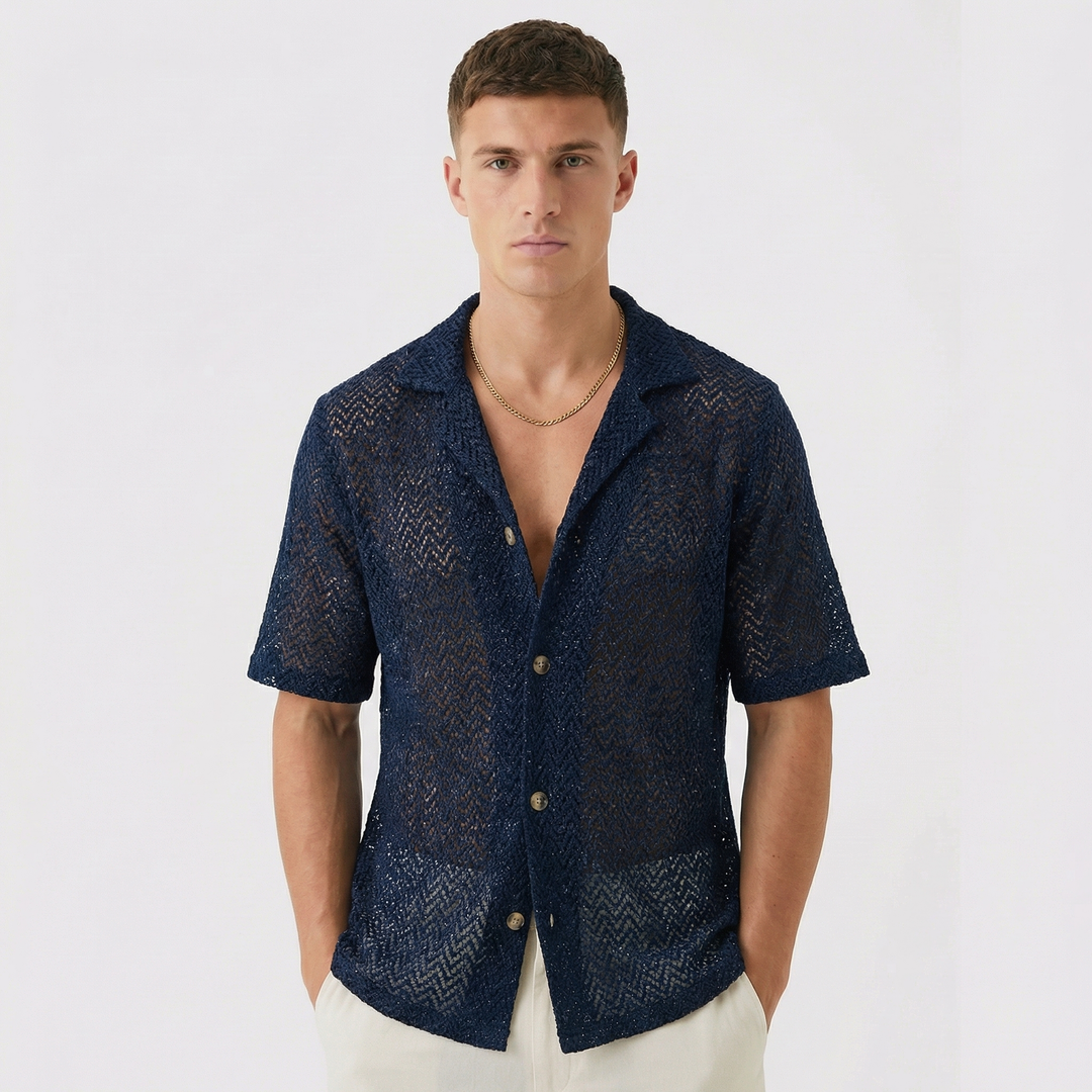 Crochet Button-Down Beach Shirt – Men's Hollow Sweater Knit