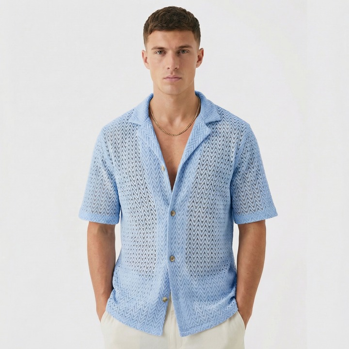 Crochet Button-Down Beach Shirt – Men's Hollow Sweater Knit