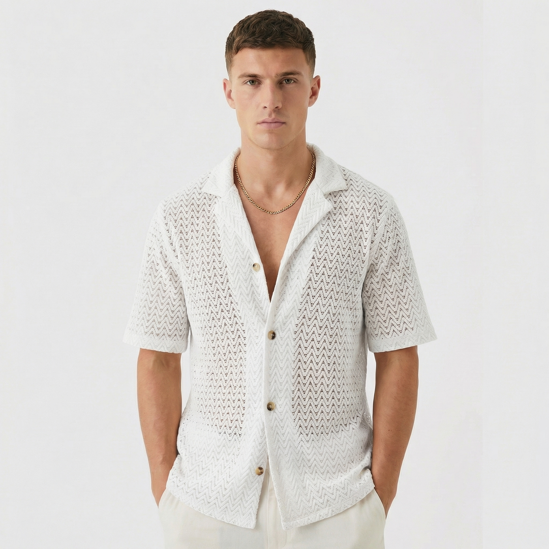 Crochet Button-Down Beach Shirt – Men's Hollow Sweater Knit