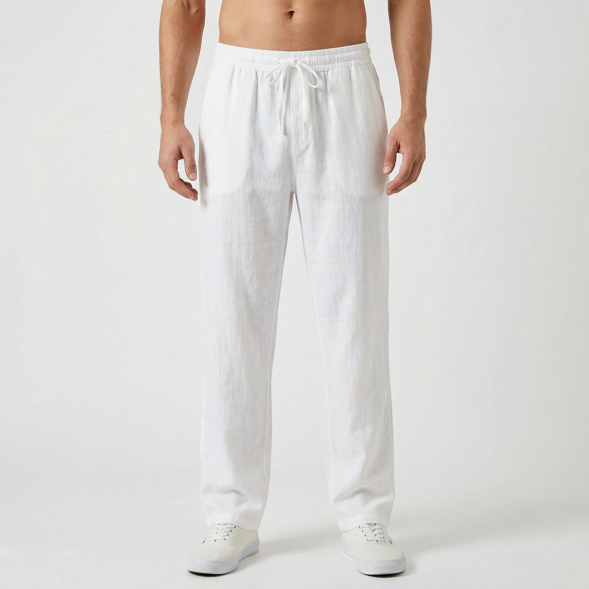 Linen Pants Men - Drawstring Waist Relaxed Fit Summer Beach Pants