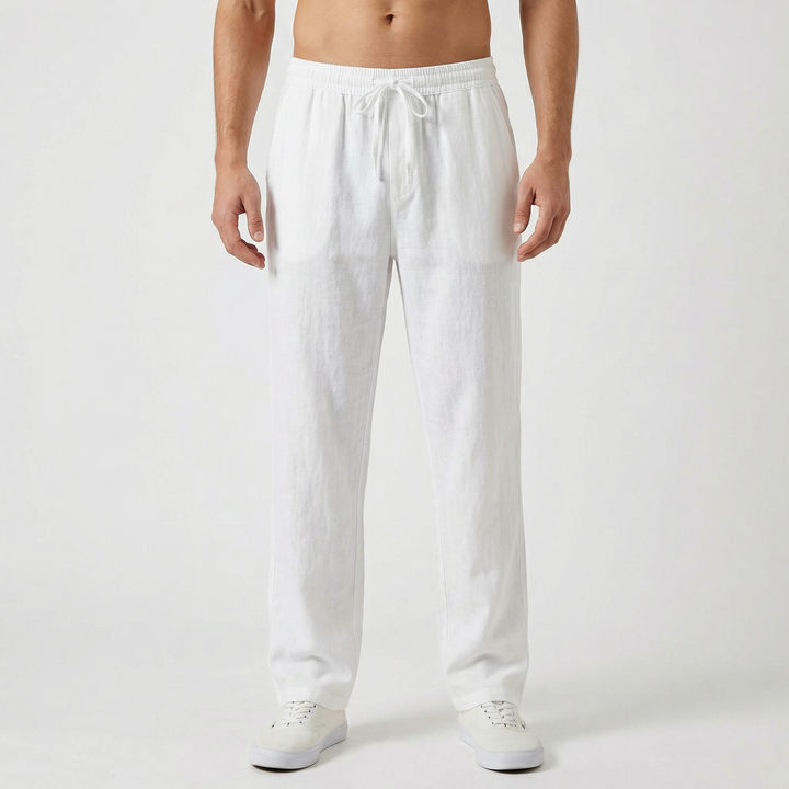 Linen Pants Men - Drawstring Waist Relaxed Fit Summer Beach Pants