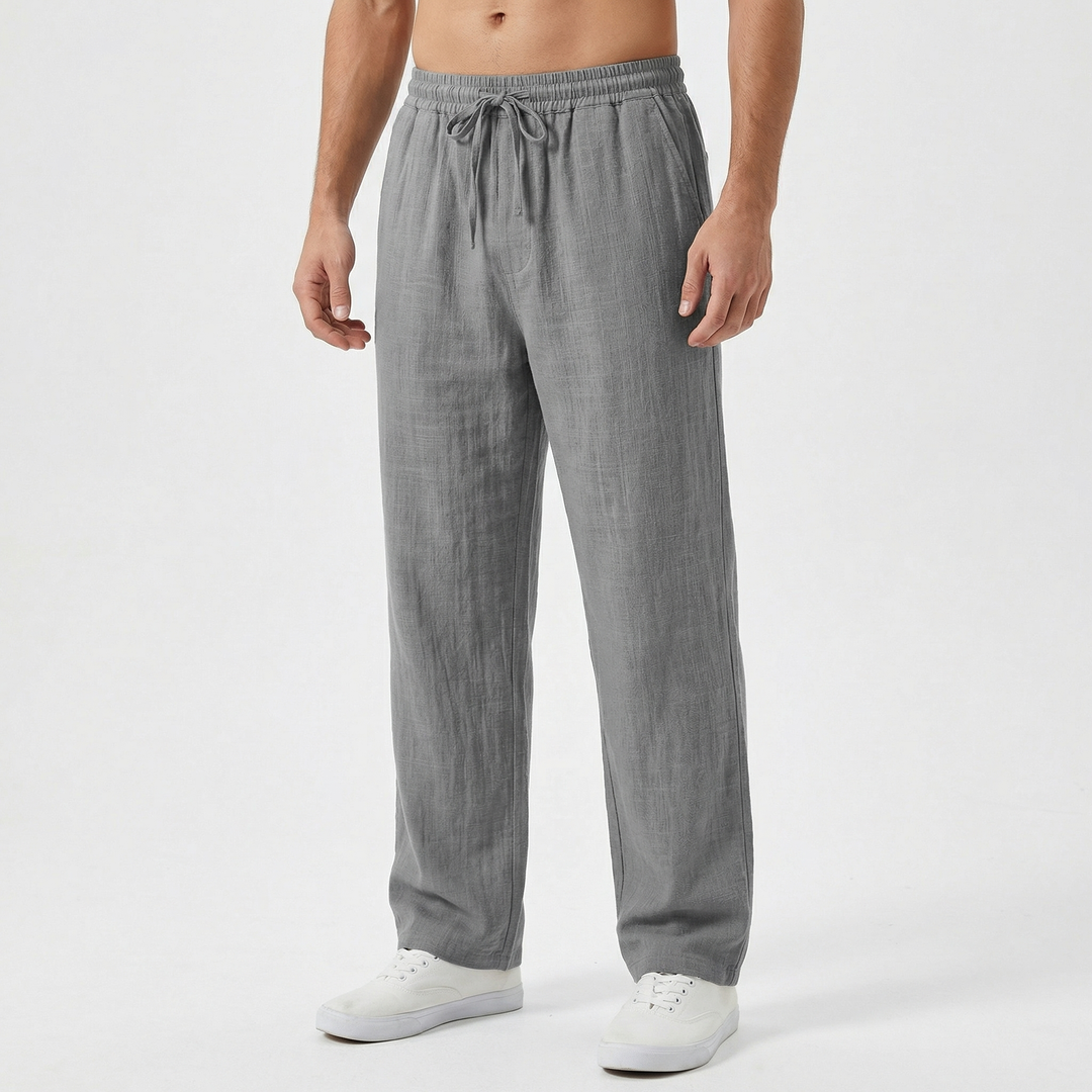 Linen Pants Men - Drawstring Waist Relaxed Fit Summer Beach Pants