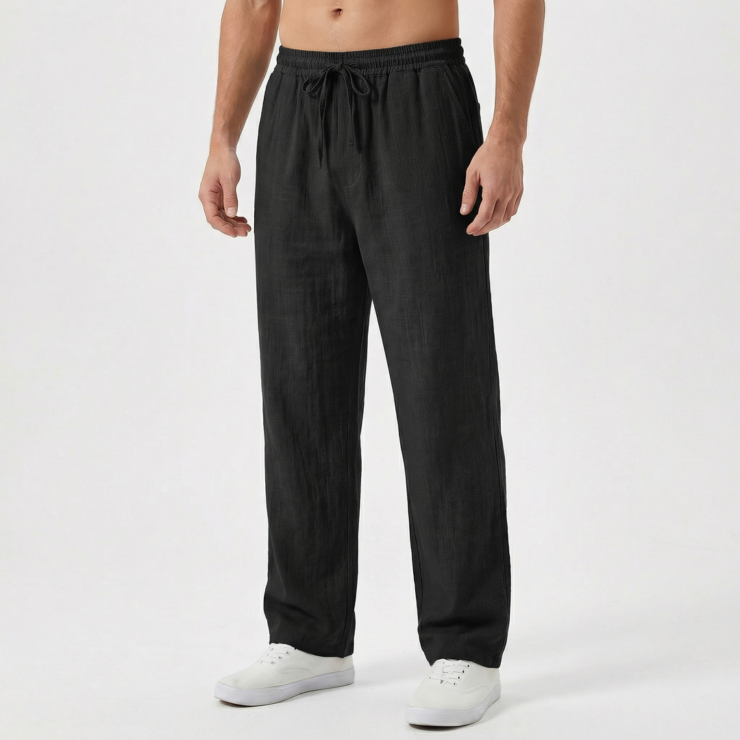 Linen Pants Men - Drawstring Waist Relaxed Fit Summer Beach Pants