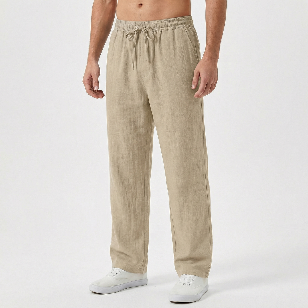 Linen Pants Men - Drawstring Waist Relaxed Fit Summer Beach Pants