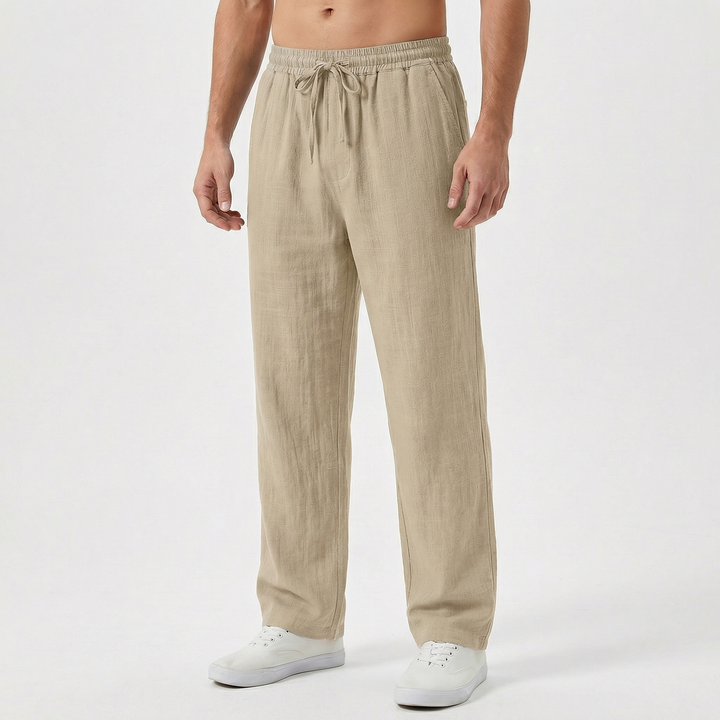 Linen Pants Men - Drawstring Waist Relaxed Fit Summer Beach Pants