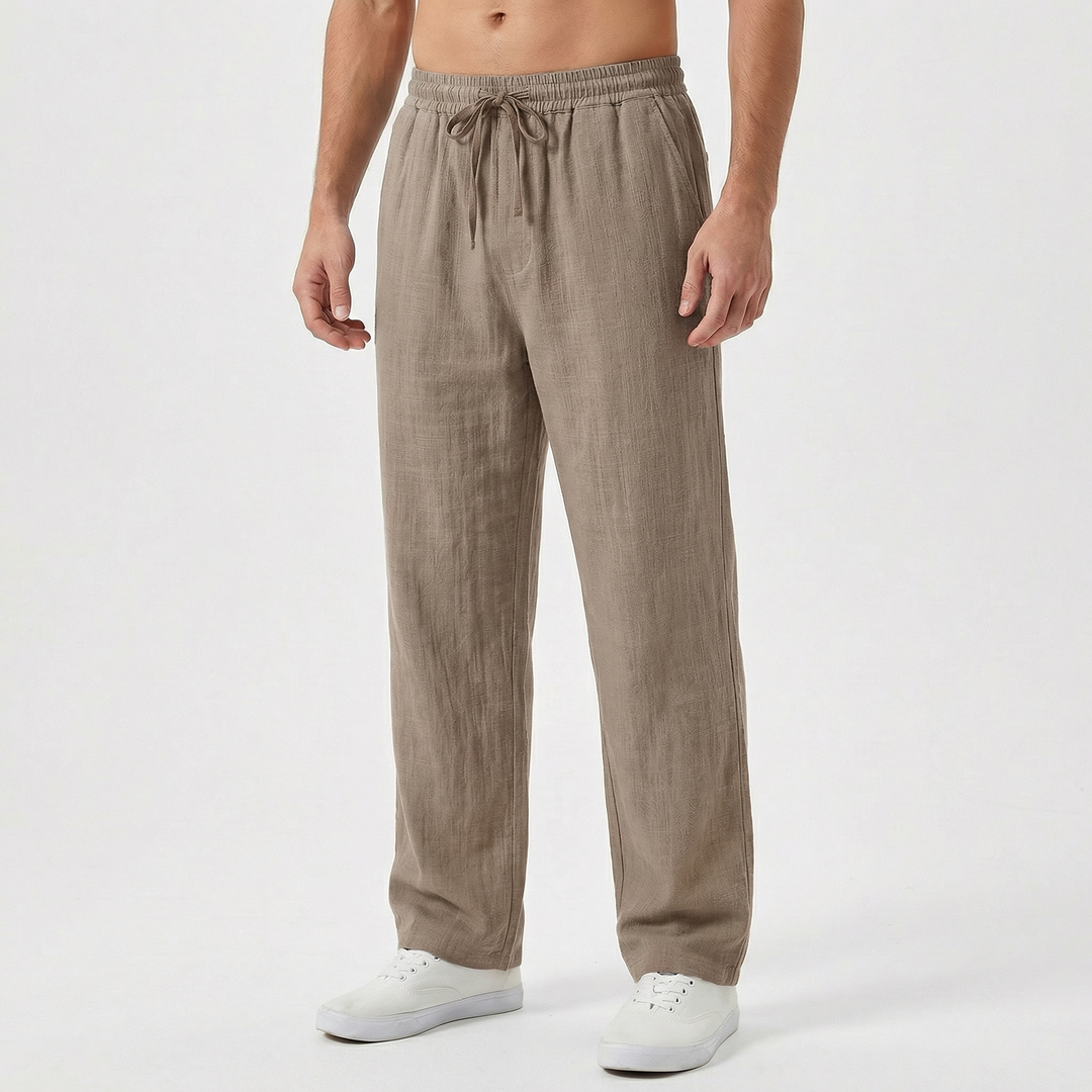 Linen Pants Men - Drawstring Waist Relaxed Fit Summer Beach Pants