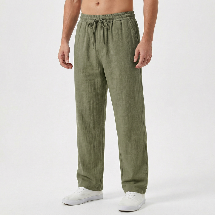 Linen Pants Men - Drawstring Waist Relaxed Fit Summer Beach Pants