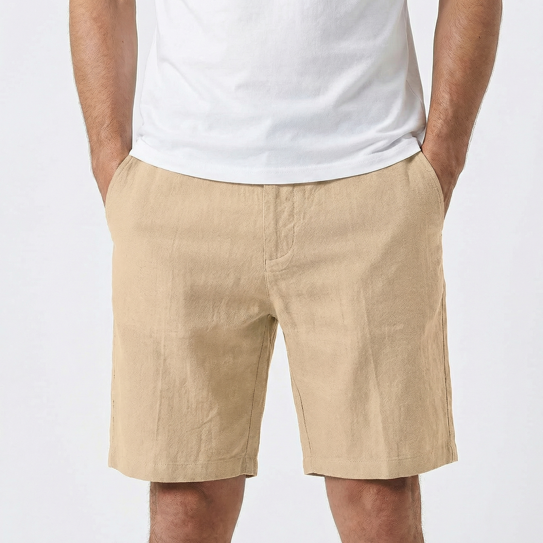 Linen Shorts Men - Pull On Elastic Waist Casual Summer Shorts