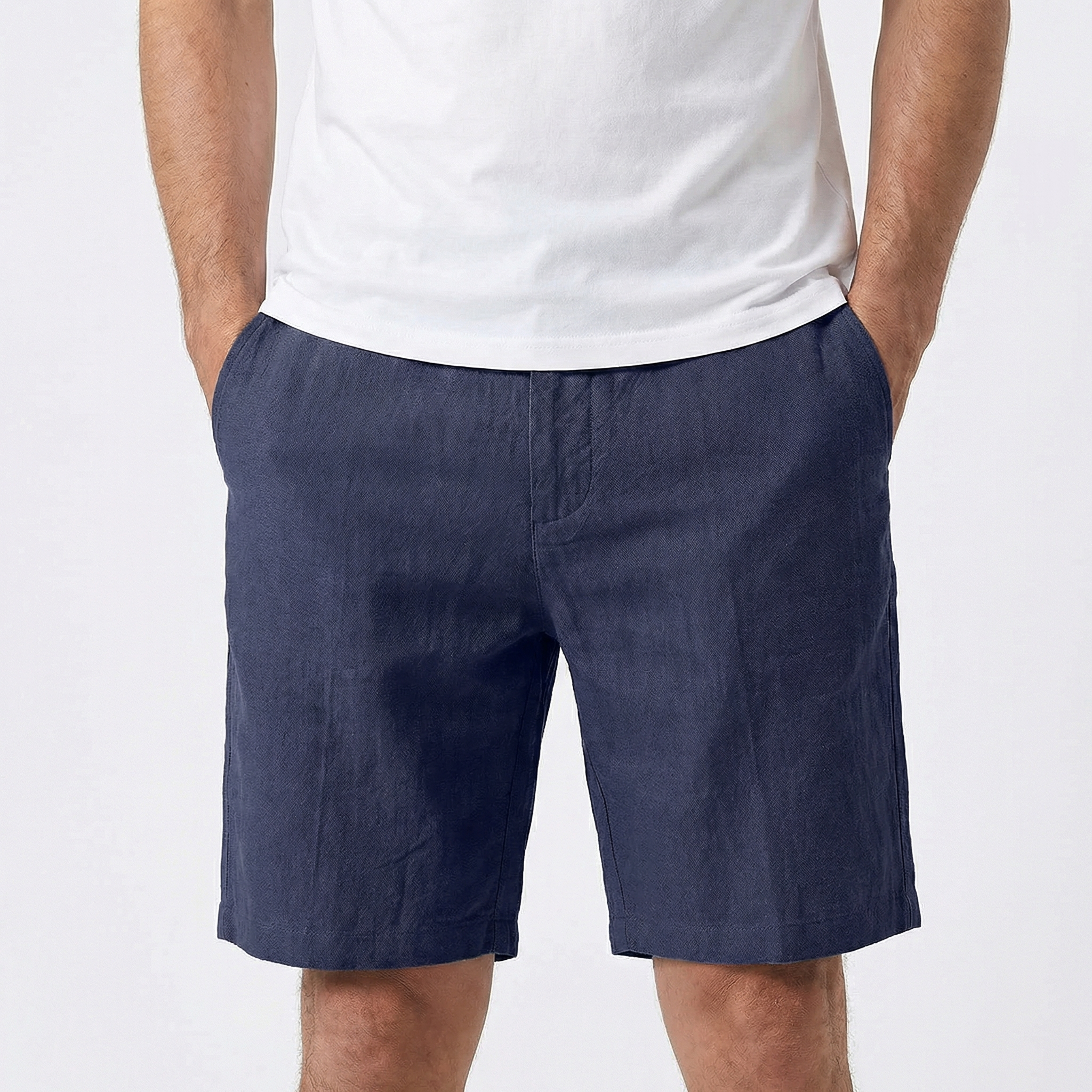 Linen Shorts Men - Pull On Elastic Waist Casual Summer Shorts