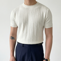 Ribbed Knit T-Shirt Men - Slim Fit Crew Neck Short Sleeve Summer Top