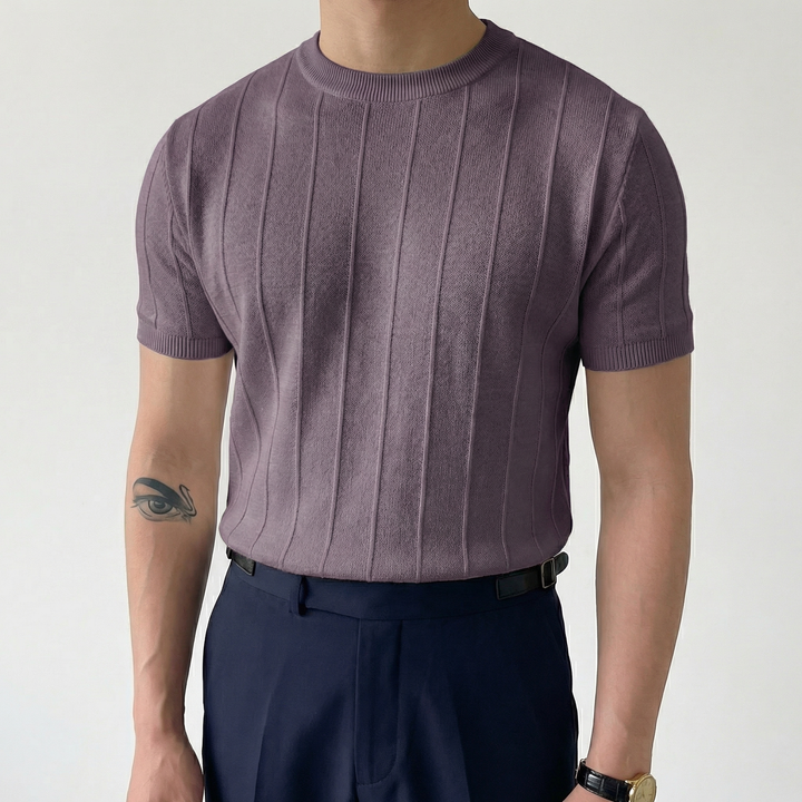 Ribbed Knit T-Shirt Men - Slim Fit Crew Neck Short Sleeve Summer Top