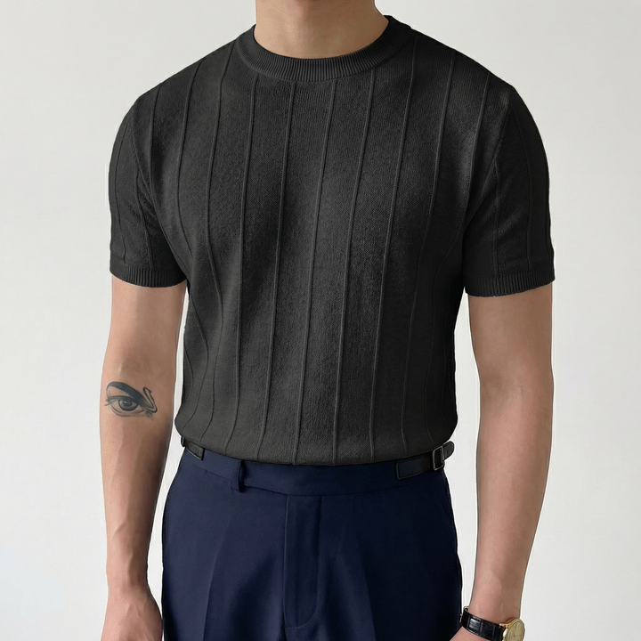 Ribbed Knit T-Shirt Men - Slim Fit Crew Neck Short Sleeve Summer Top