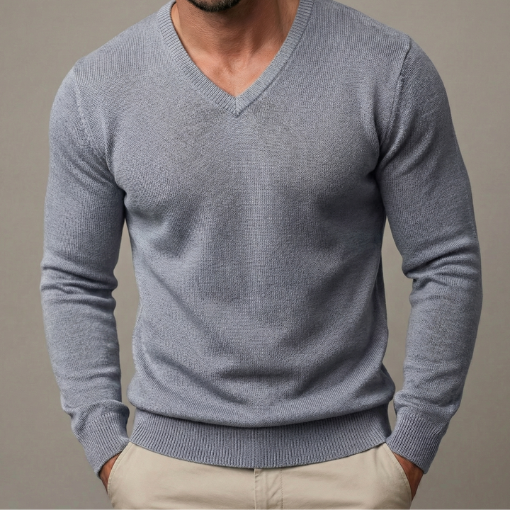 Men's Slim Fit V-Neck Knit Pullover Base Jumper