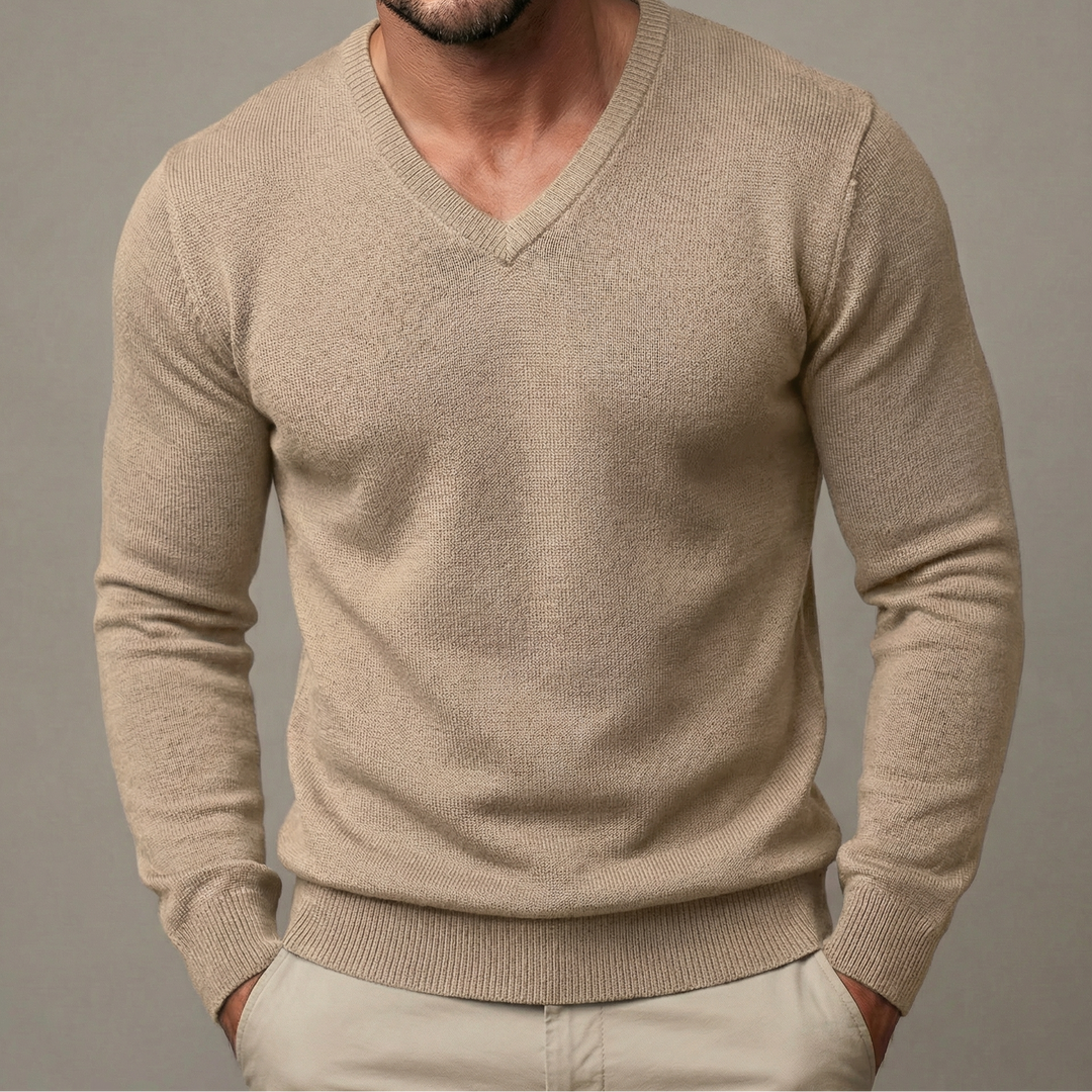Men's Slim Fit V-Neck Knit Pullover Base Jumper