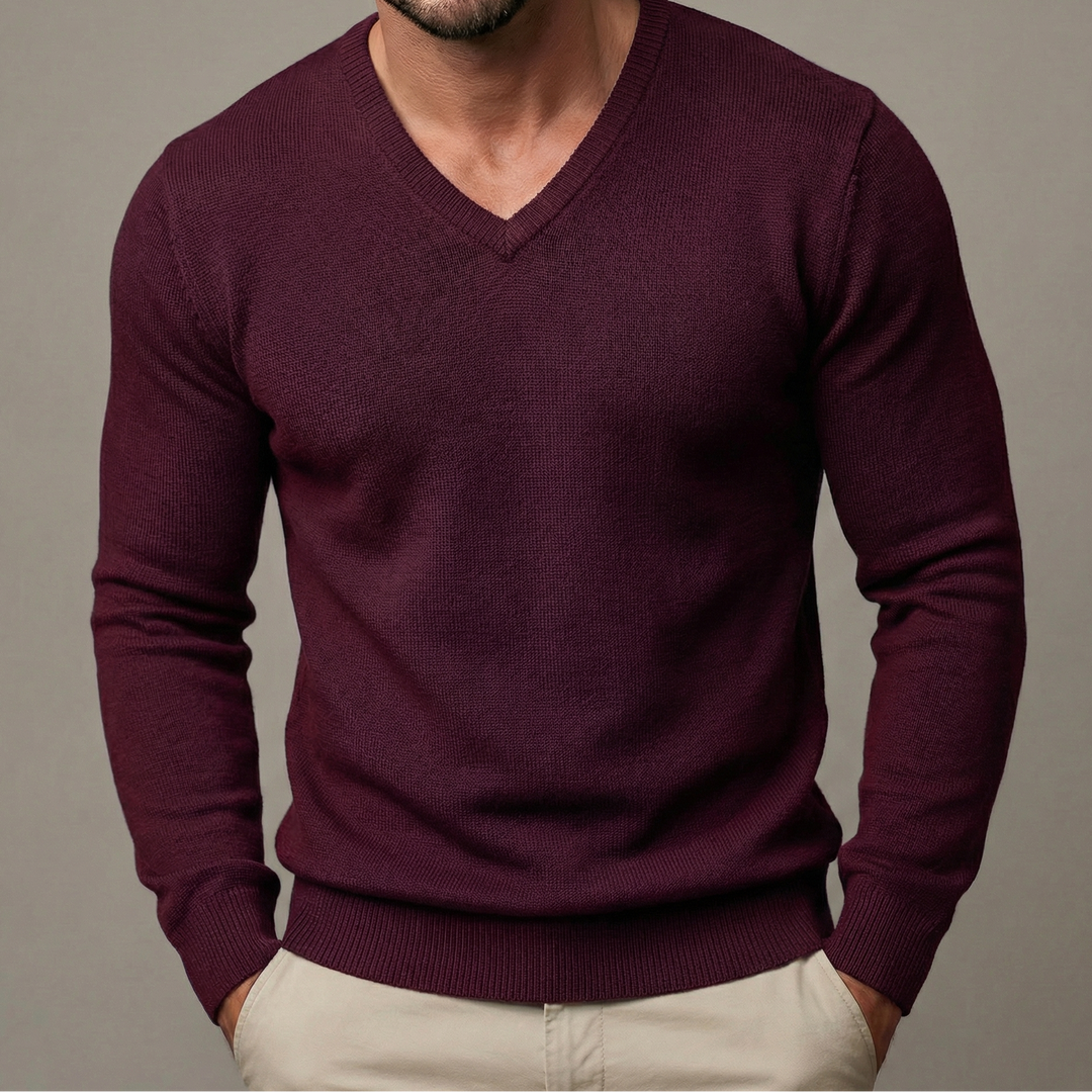 Men's Slim Fit V-Neck Knit Pullover Base Jumper