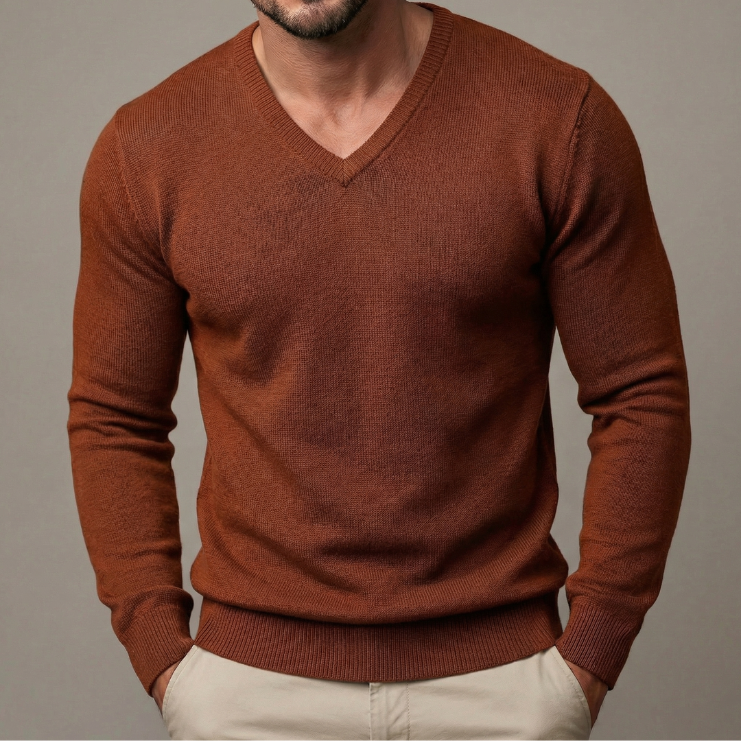 Men's Slim Fit V-Neck Knit Pullover Base Jumper