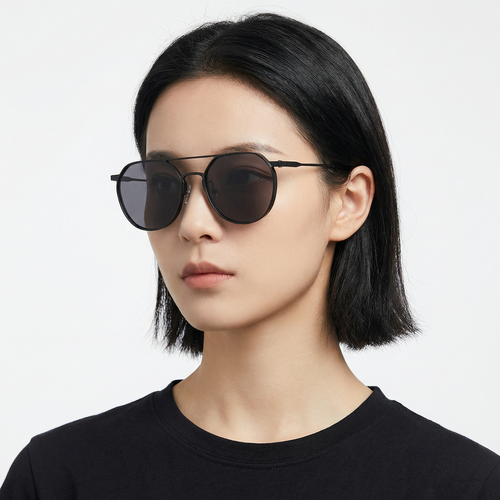 Round Aviator Sunglasses - Double Bridge Geometric