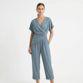 Wrap Front Jumpsuit - V Neck Short Sleeve Cropped