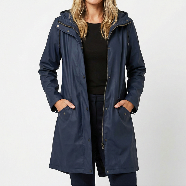 Women's Waterproof Hooded Mid Length Windproof Trench Coat