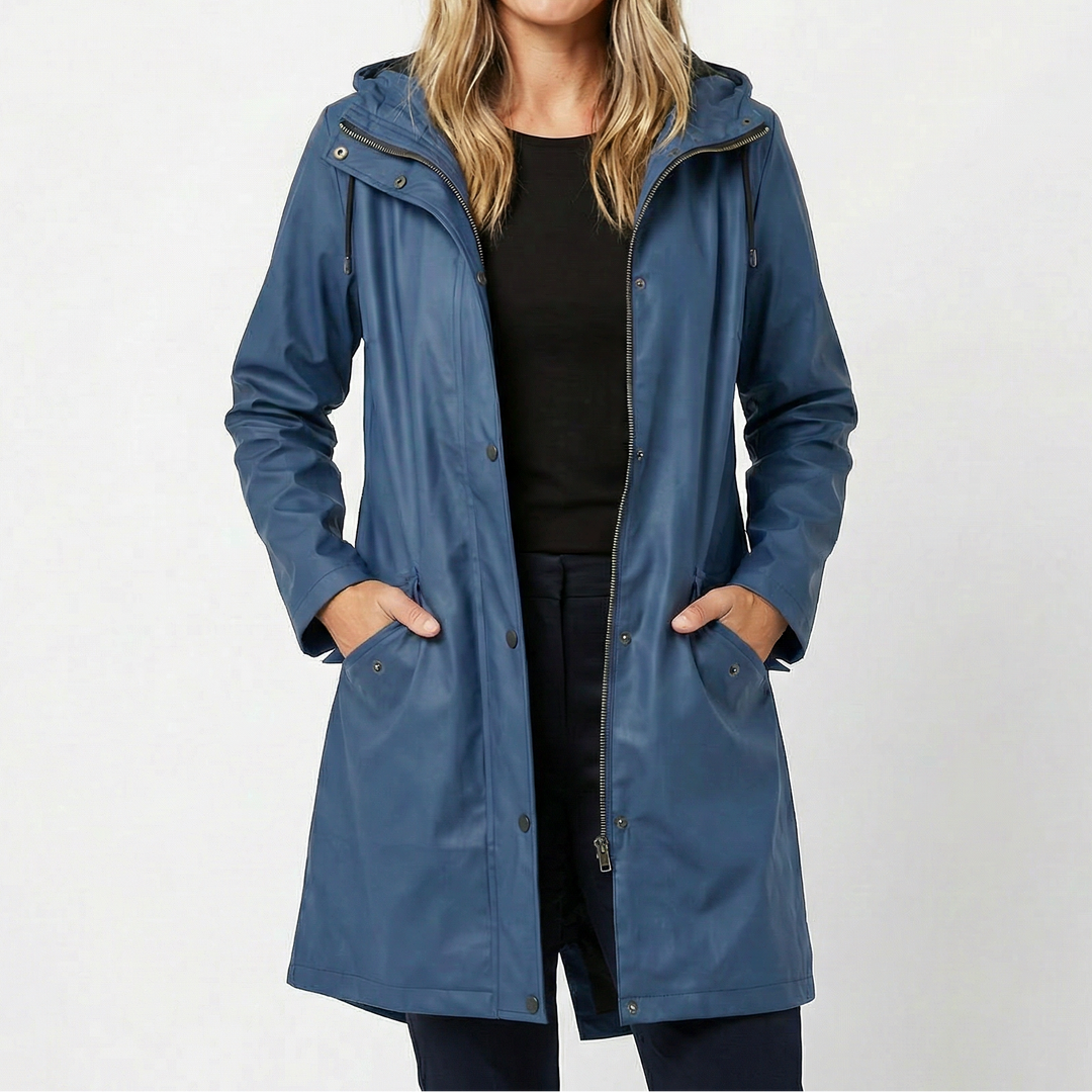 Women's Waterproof Hooded Mid Length Windproof Trench Coat