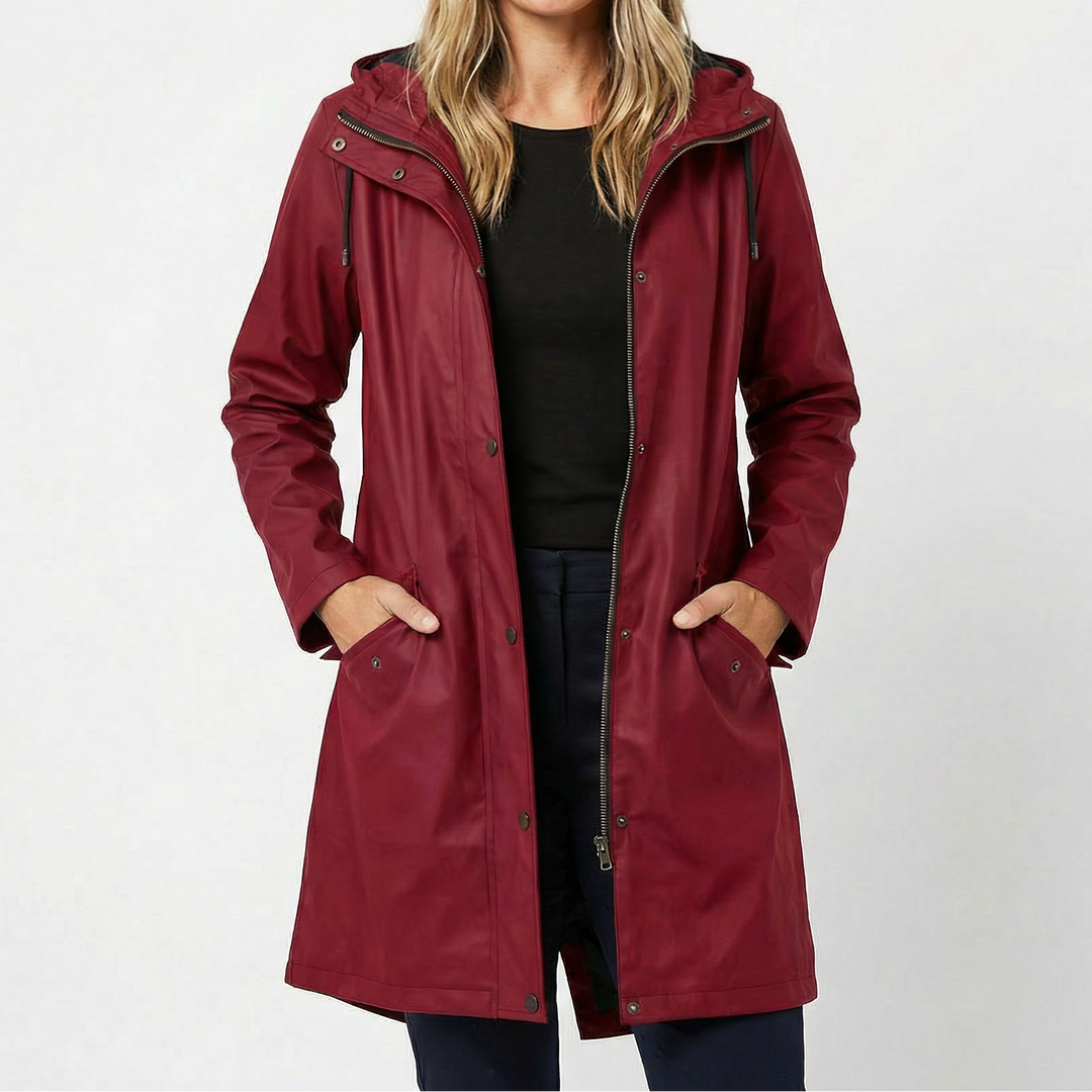 Women's Waterproof Hooded Mid Length Windproof Trench Coat