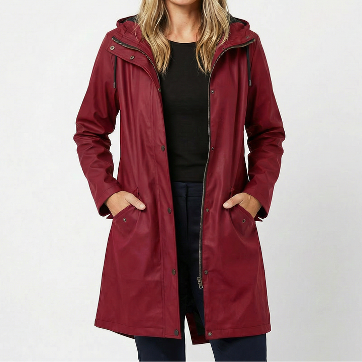 Women's Waterproof Hooded Mid Length Windproof Trench Coat
