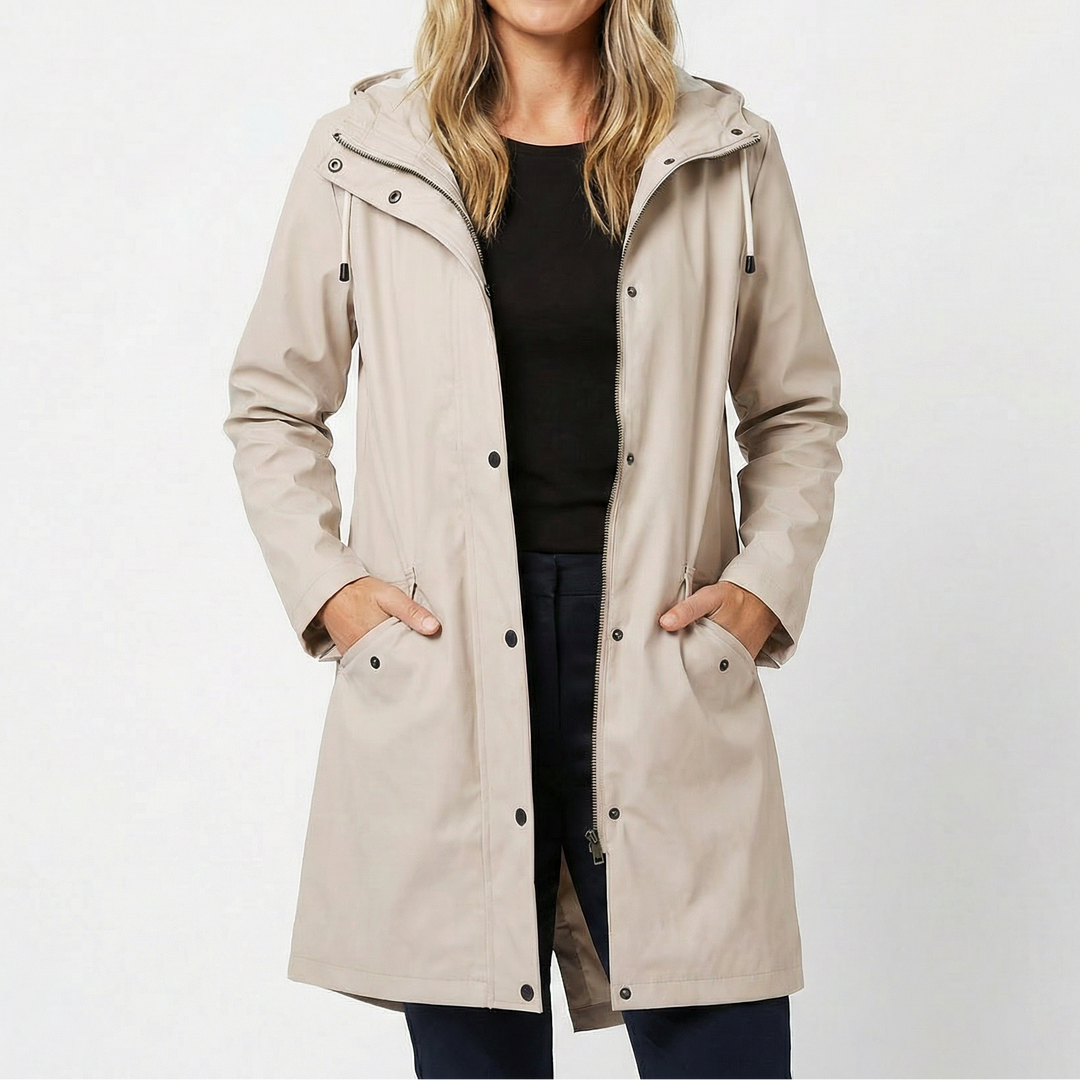 Women's Waterproof Hooded Mid Length Windproof Trench Coat