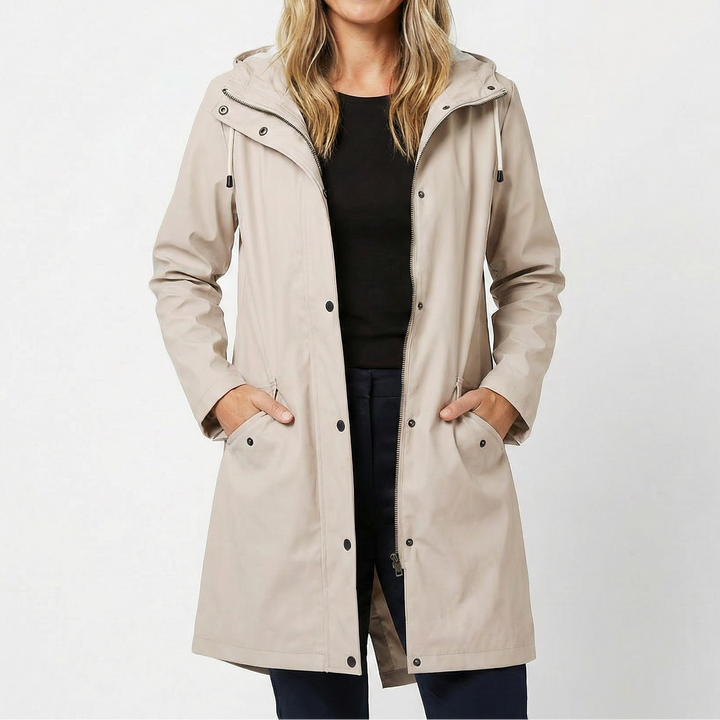 Women's Waterproof Hooded Mid Length Windproof Trench Coat