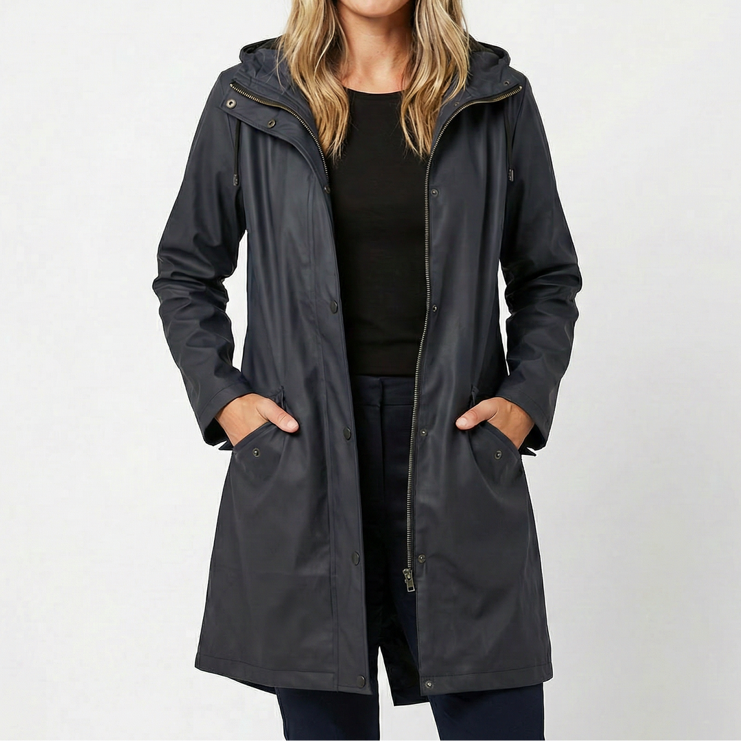 Women's Waterproof Hooded Mid Length Windproof Trench Coat