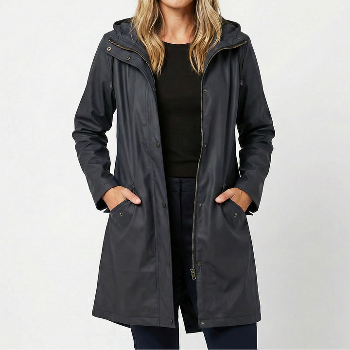 Women's Waterproof Hooded Mid Length Windproof Trench Coat
