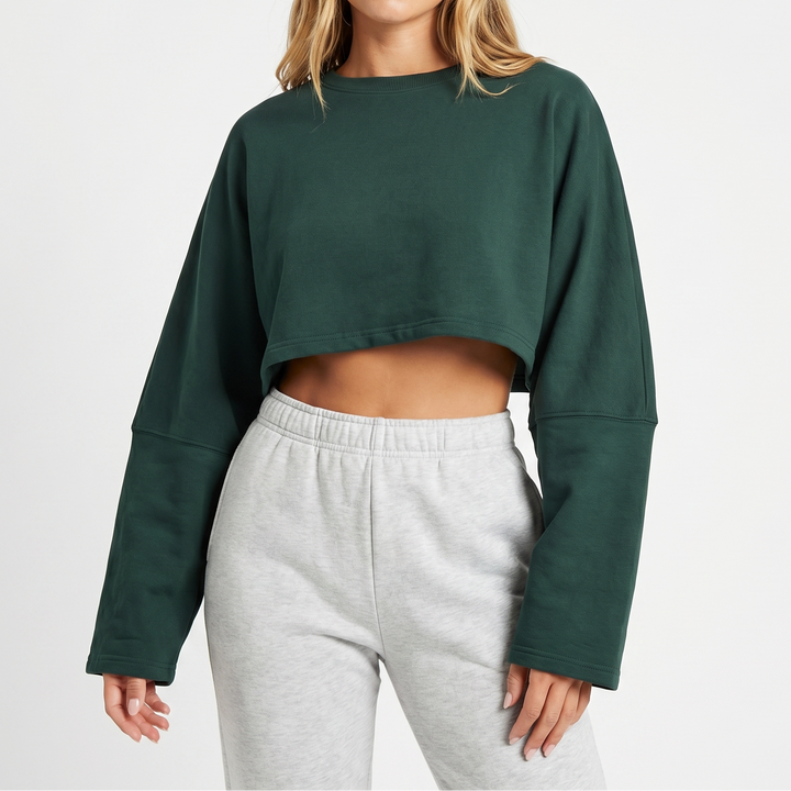 Women's Oversized Cropped Crew Neck Sweatshirt Loungewear Top