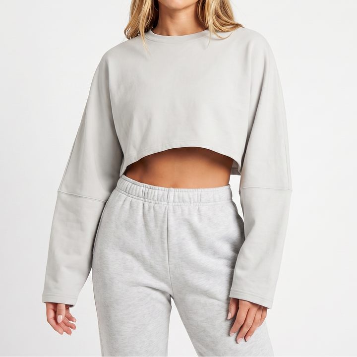 Women's Oversized Cropped Crew Neck Sweatshirt Loungewear Top