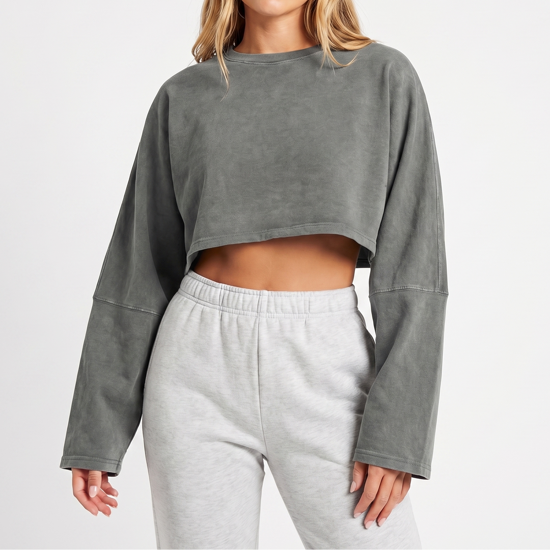Women's Oversized Cropped Crew Neck Sweatshirt Loungewear Top
