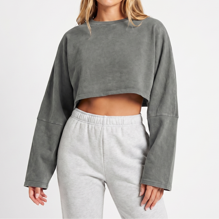 Women's Oversized Cropped Crew Neck Sweatshirt Loungewear Top