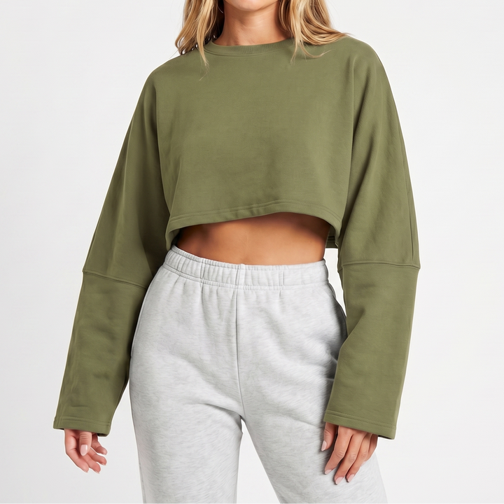 Women's Oversized Cropped Crew Neck Sweatshirt Loungewear Top
